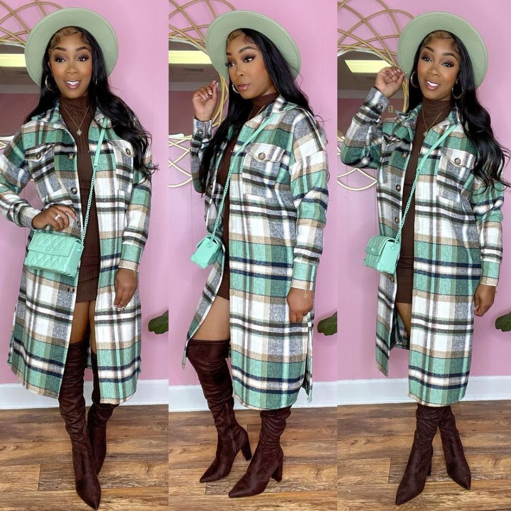 Wool Plaid Button Down Jacket
